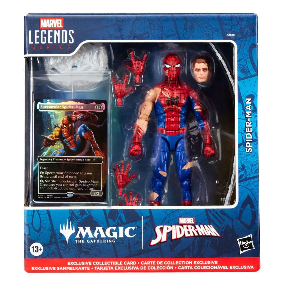 

Фигурка Человека-паука из серии Magic The Gathering Marvel Legends, поврежденная в бою, с эксклюзивной фольгированной карточкой, 15 см (английский язык) Hasbro, синий