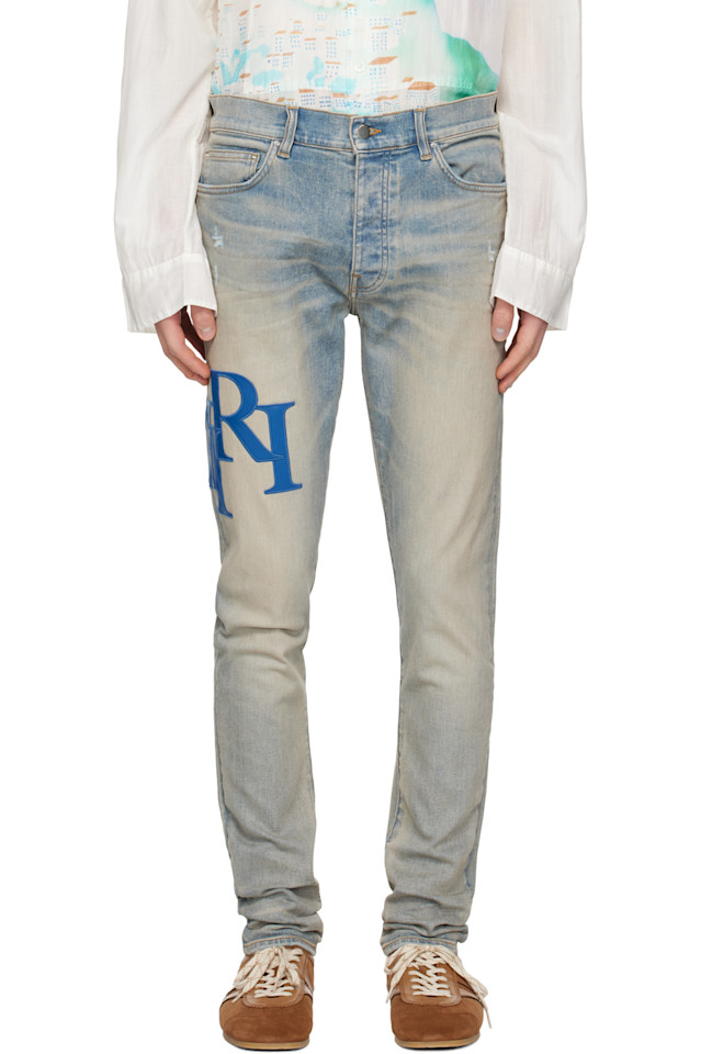 

Джинсы скинни с асимметричным логотипом Amiri, индиго