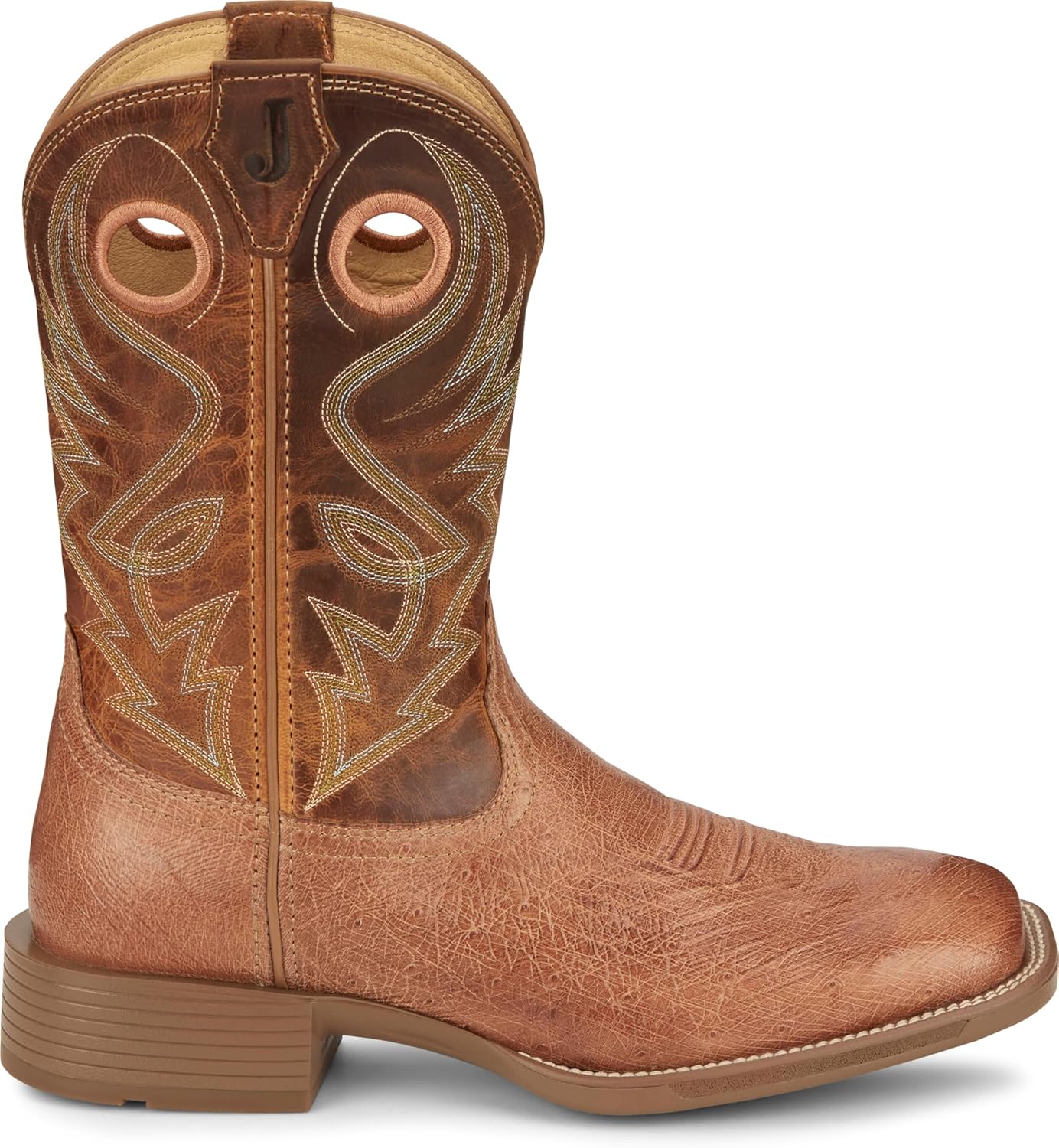 Мужские вестерн-бутсы Justin Roswell 11 Smooth Ostrich, из премиальной кожи, стелька J-Flex, квадратный носок, противоскользящая подошва, Cognac — фото 3