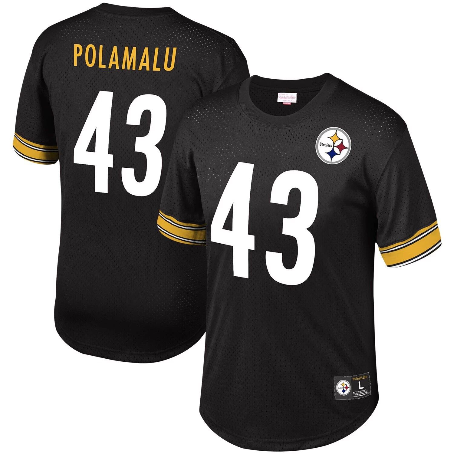 

Мужская футболка Mitchell & Ness Troy Polamalu Black Pittsburgh Steelers с именем и номером игрока в сетку