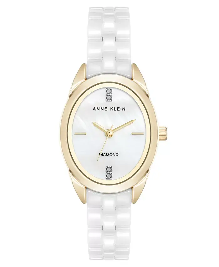 

Женские часы Quartz с белым керамическим корпусом овальной формы и бриллиантовым циферблатом, 27 мм Anne Klein