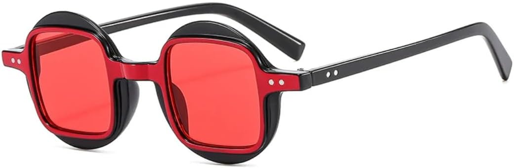 

Модные круглые женские солнцезащитные очки в стиле ретро-панк, квадратные, с прозрачными градиентными линзами, защита от УФ-излучения UV400, мужские очки с заклепками, двухцветные UATXTAU, Black Red Red