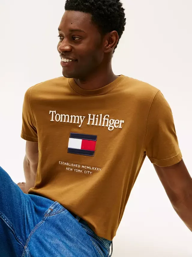 Хлопковая футболка стандартного кроя с вышитым логотипом Tommy Hilfiger, Highland Khaki — фото 4