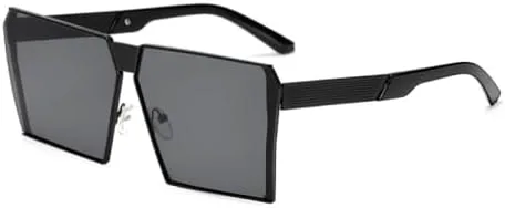 

Квадратные металлические солнцезащитные очки 2027 года для женщин и мужчин, модные очки-маски в большой оправе, винтажные очки для женщин MTZJH, Black-black