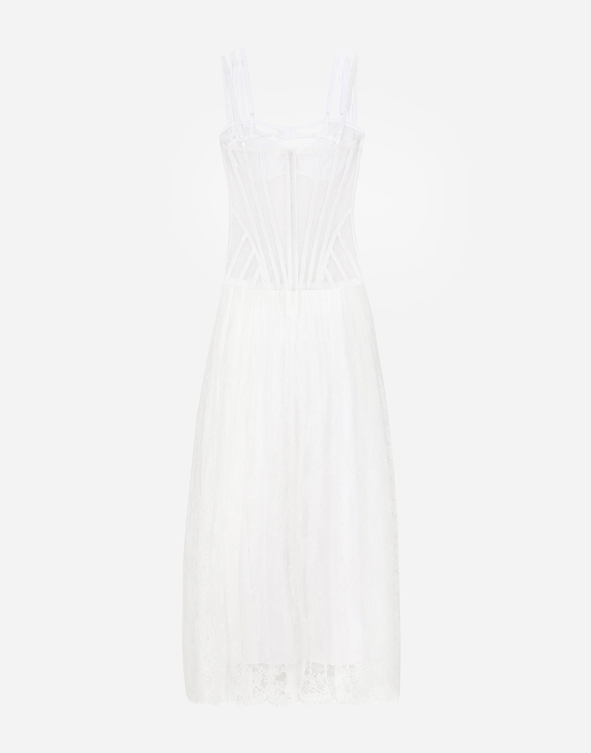 Длинное кружевное платье с корсетной отделкой Dolce & Gabbana, белый — фото 2