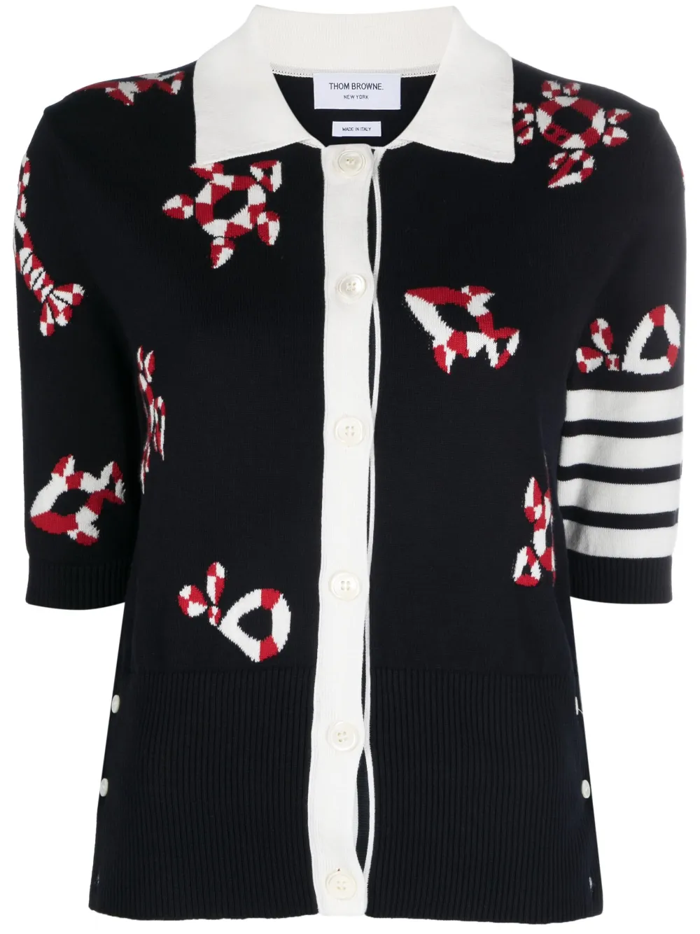 

Кардиган с воротником поло и полосками 4-Bar THOM BROWNE, синий