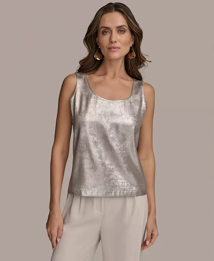 

Женская металлизированная майка с круглым вырезом Donna Karan New York, коричневый/бежевый