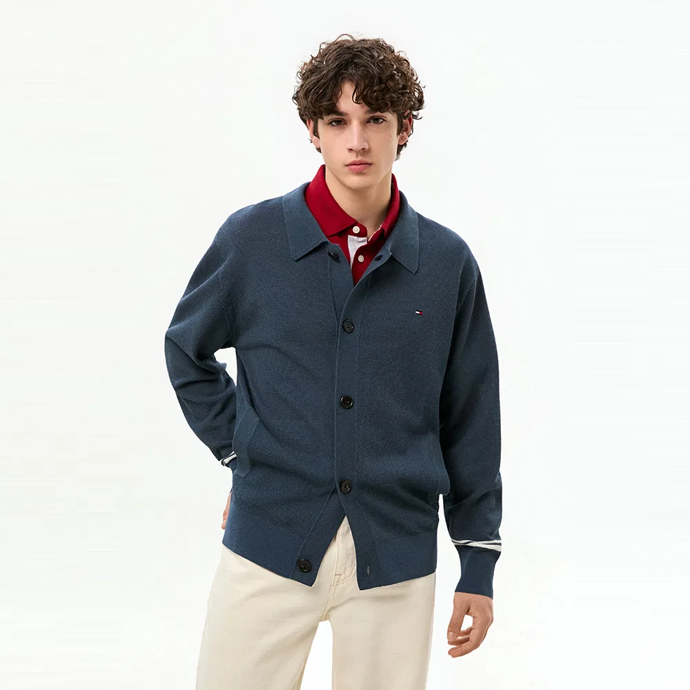 Мужской лёгкий кардиган с воротником тёмно-синий от Tommy Hilfiger