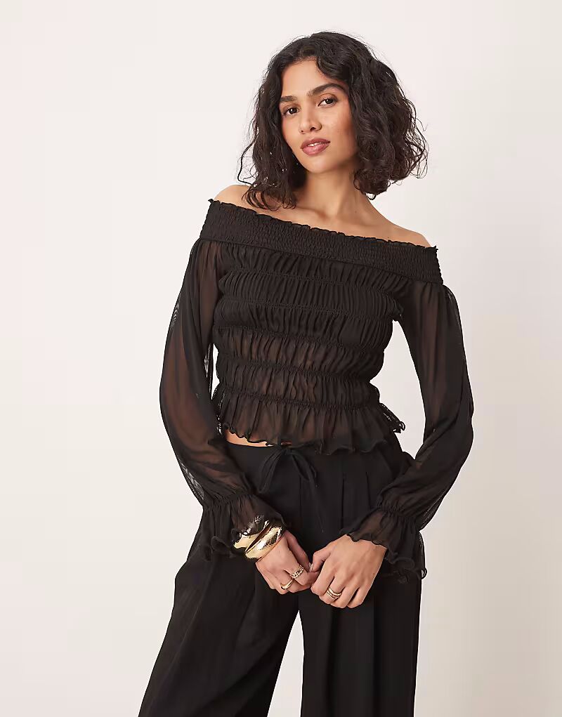 

Топ с длинными рукавами и присборенной юбкой ASOS DESIGN черного цвета