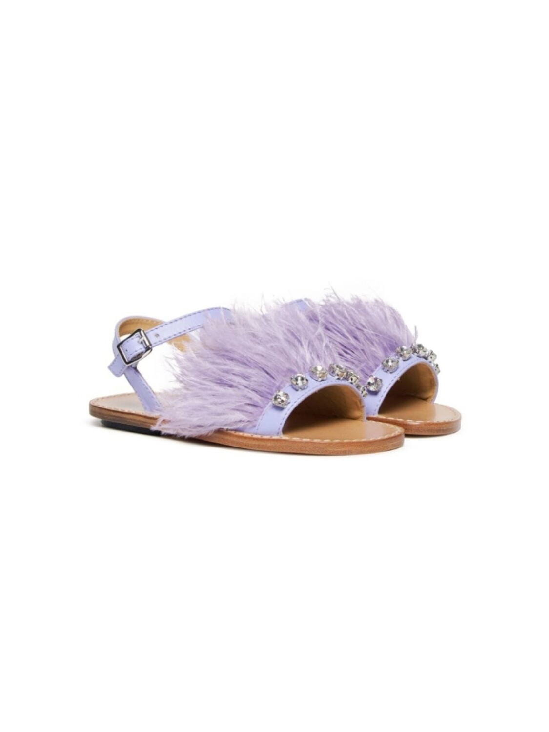 

Сандалии из кожи Marni Kids с перьями, фиолетовый