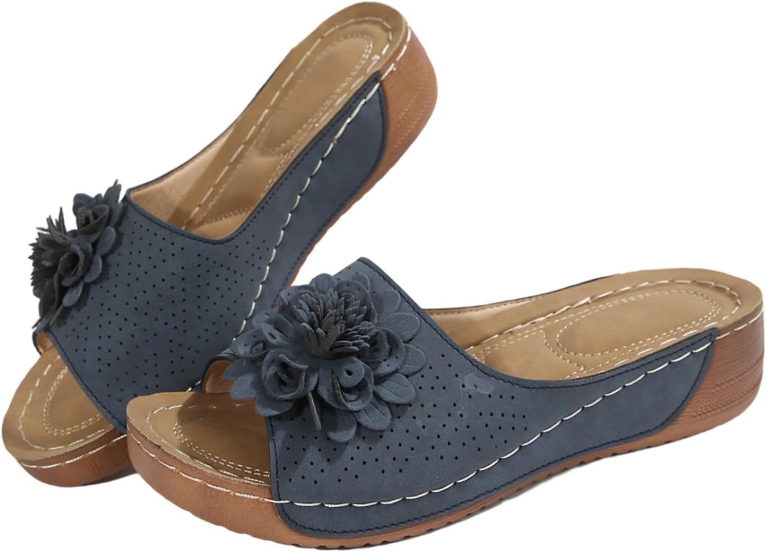 

Тапочки Canbebig на клин для женщин с открытыми носками Удобные пляжные сандалии Легкие нарядные балетки широкой ширины бохо-тапочки для прогулок, путешествий, отпуска, активного отдыха, синий