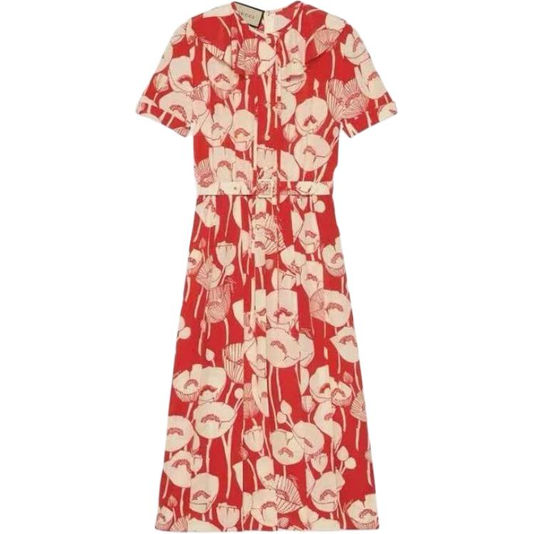 Женское платье Gucci с коротким рукавом, элегантный крой, красный — фото 2