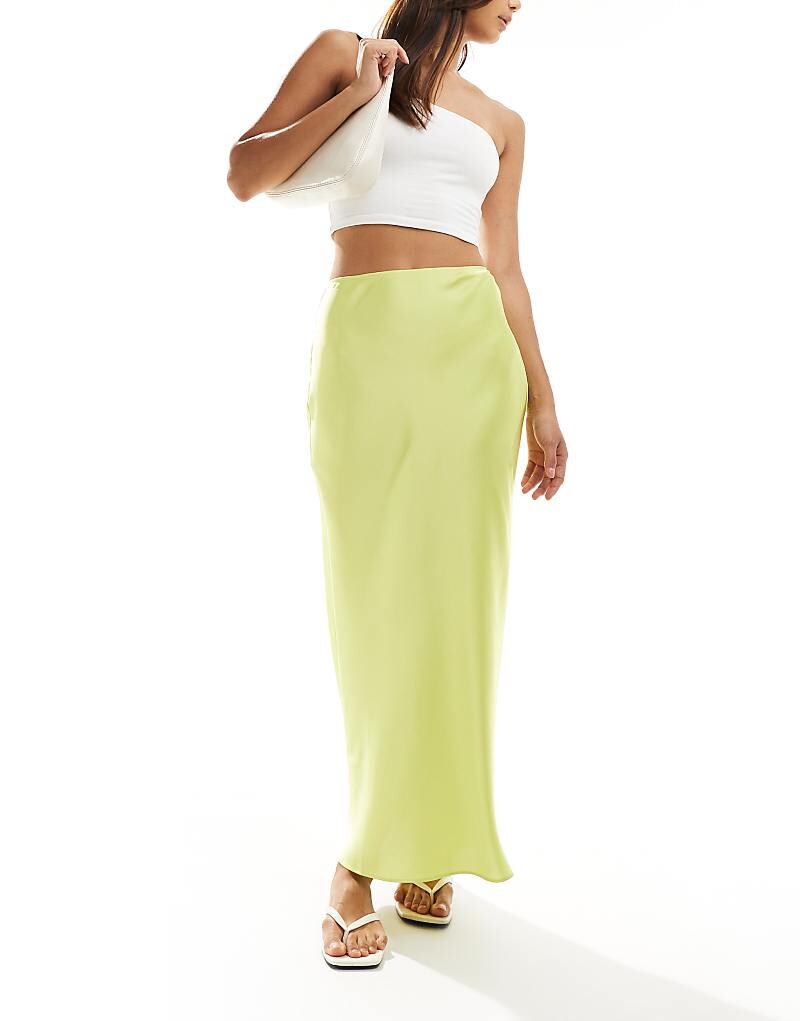 

ASOS DESIGN – Асимметричная атласная юбка миди лимонно-желтого цвета