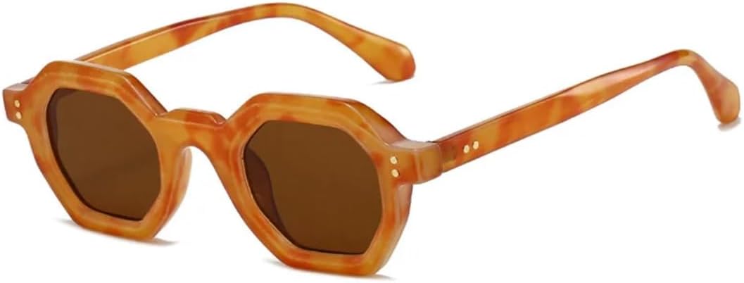 

Ретро-многоугольные маленькие женские солнцезащитные очки, ретро-заклепки, мужские солнцезащитные очки, модные, для активного отдыха и спорта, защита от УФ-излучения UV400 VFDHN, Leopard Brown