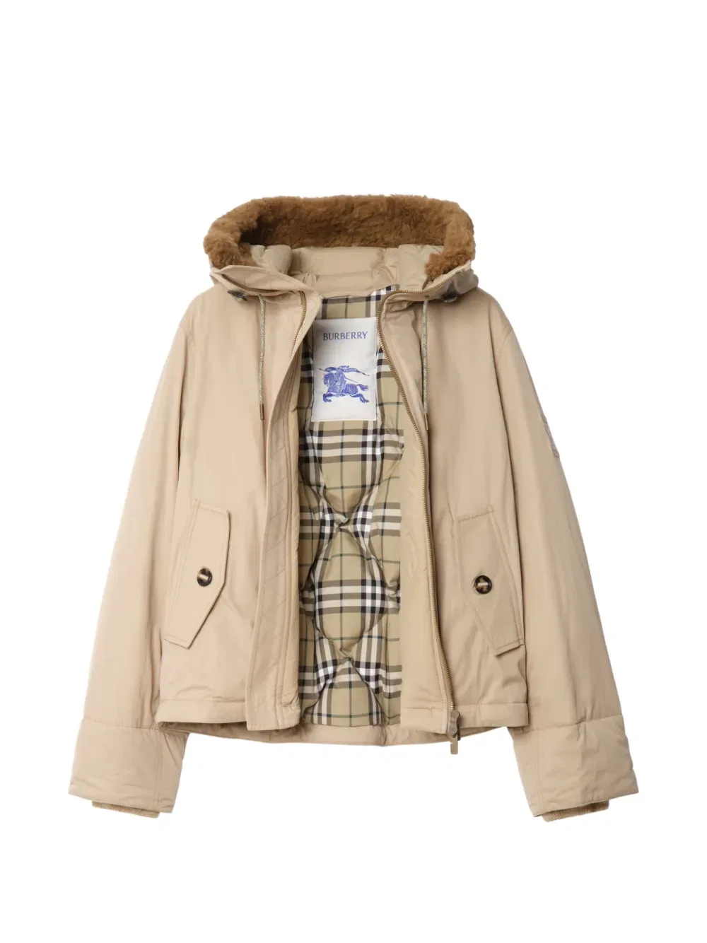 Куртка Burberry с капюшоном и отделкой из овчины, нейтральный — фото 2
