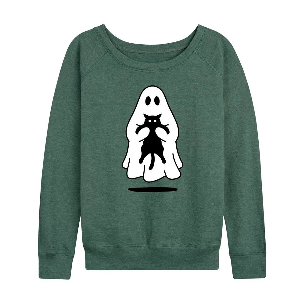 

Женский легкий свитшот из френч терри Ghost Holding Black Cat, цвет Heather Green