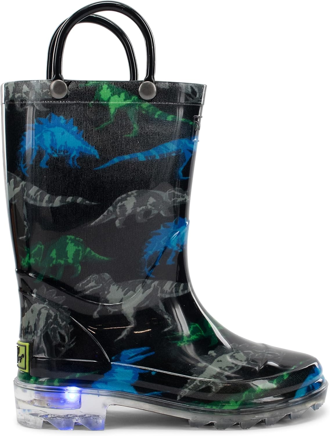 

Детские водонепроницаемые светящиеся резиновые сапоги Western Chief с ручками для удобного надевания и снятия для мальчиков и девочек, Dinosaur Friend