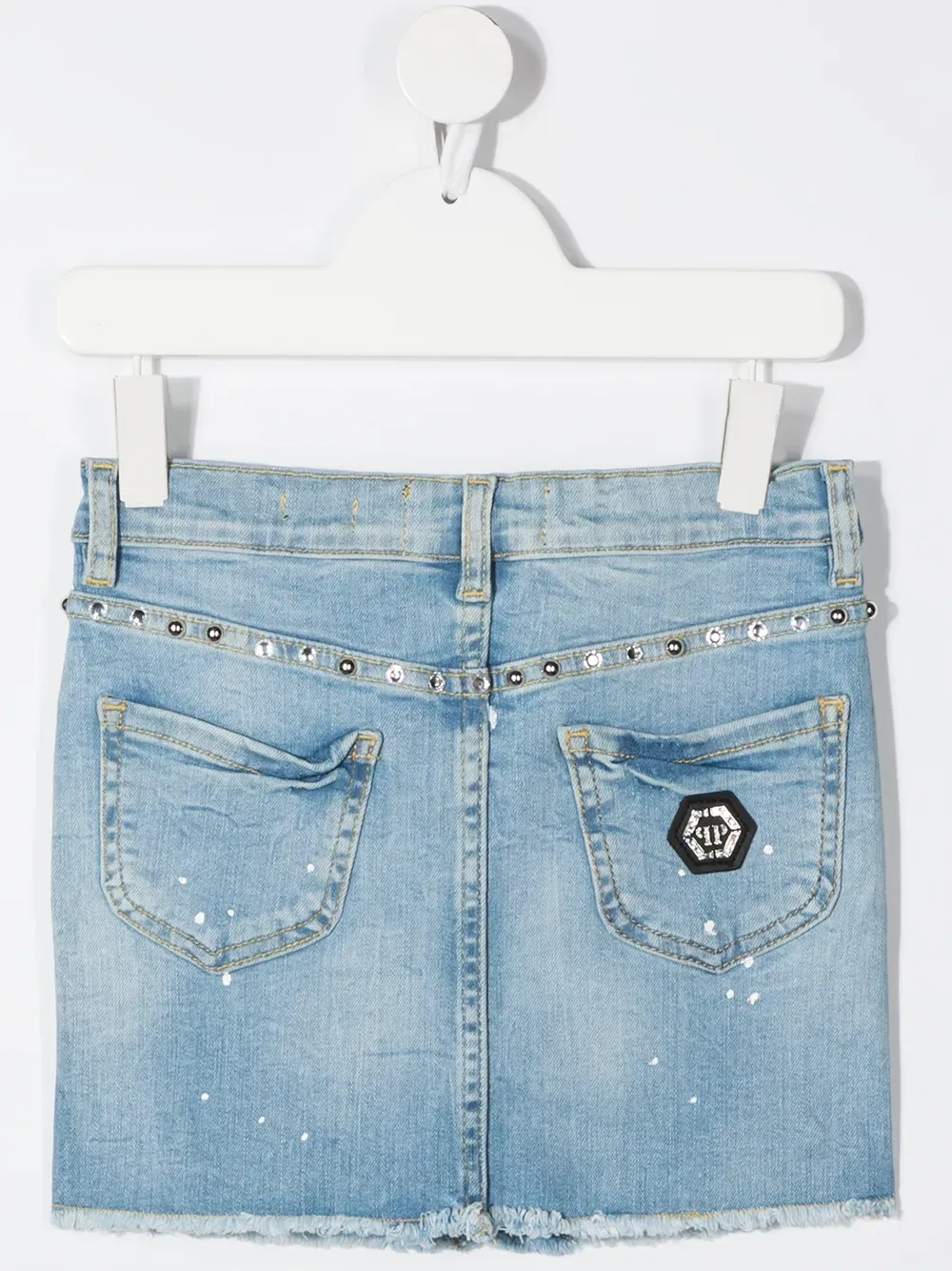 Мини-Юбка из джинсовой ткани, украшенная кристаллами Philipp Plein Junior, синий — фото 2