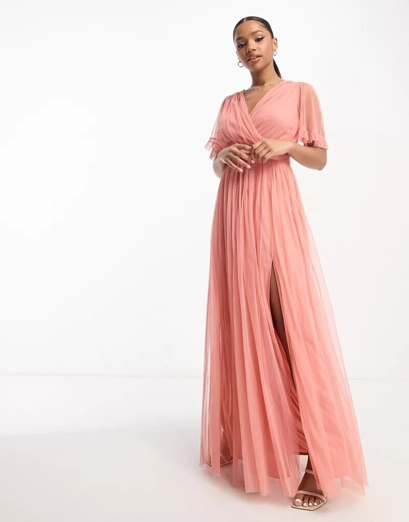 

Anaya Bridesmaid коралловое платье макси для подружки невесты с развевающимися рукавами