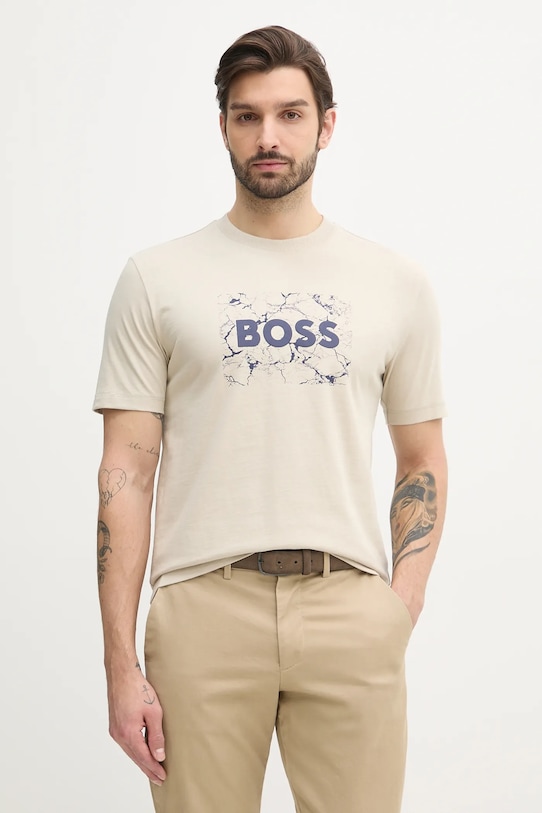 

Хлопковая футболка Boss Orange, бежевый