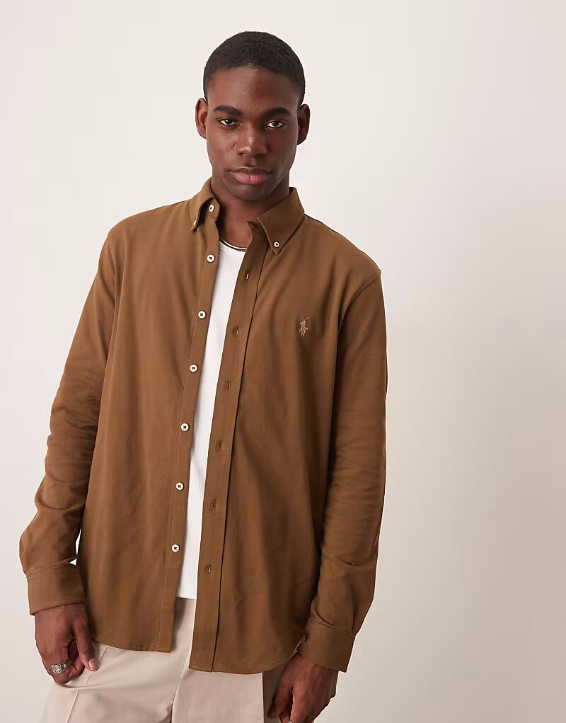 

Рубашка из пике с логотипом Polo Ralph Lauren коричневого цвета