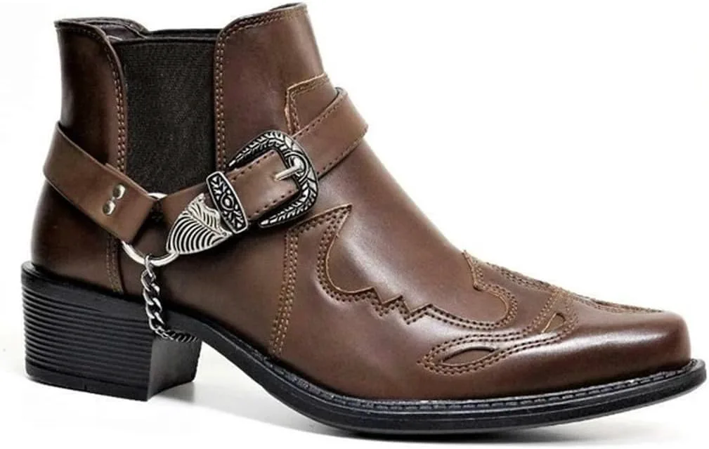 

Мужские винтажные ковбойские сапоги с острым носком, модные западные сапоги с характерным ремешком и массивным каблуком, на слипоне Generic, коричневый