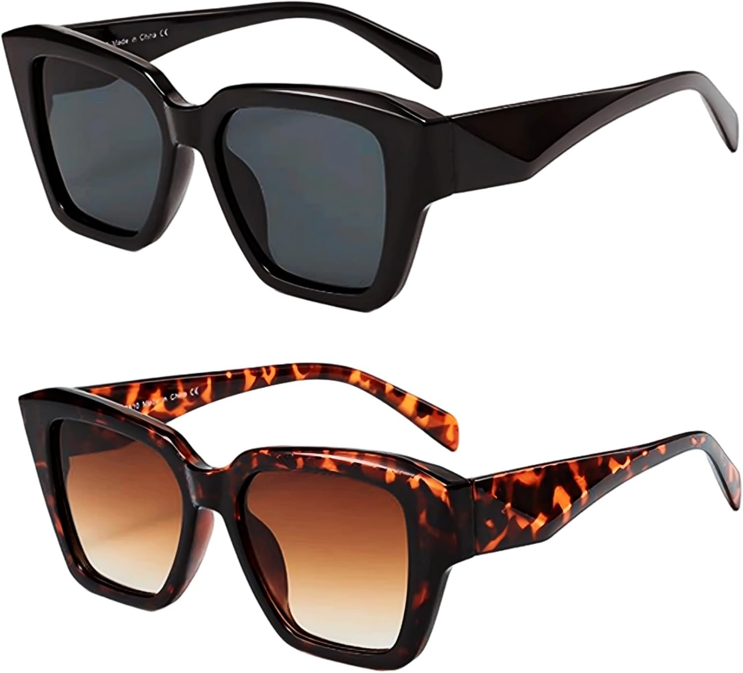 

Солнцезащитные очки для женщин и мужчин, винтажный модный стиль, большие прямоугольные солнцезащитные очки KitchLocker, Black Frame/Black Lens+tortoiseshell Frame/Black Lens