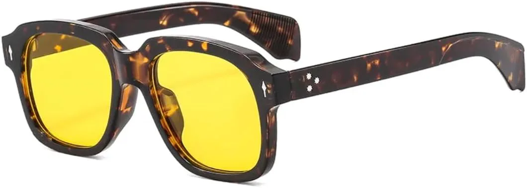 

Женские квадратные солнцезащитные очки, популярные мужские винтажные очки с заклепками, панк-очки, защита от УФ-излучения UV400, модные очки UATXTAU, Leopard Yellow