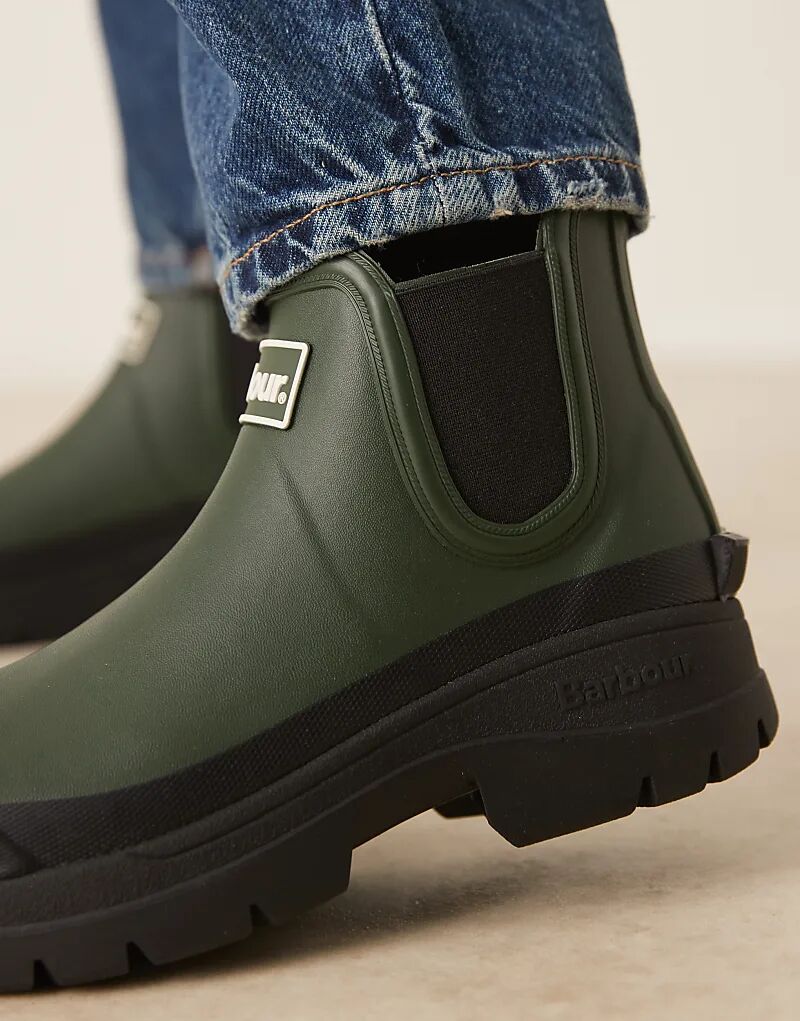 Короткие резиновые сапоги Barbour Nimbus chelsea оливково-зеленого/черного цвета — фото 3