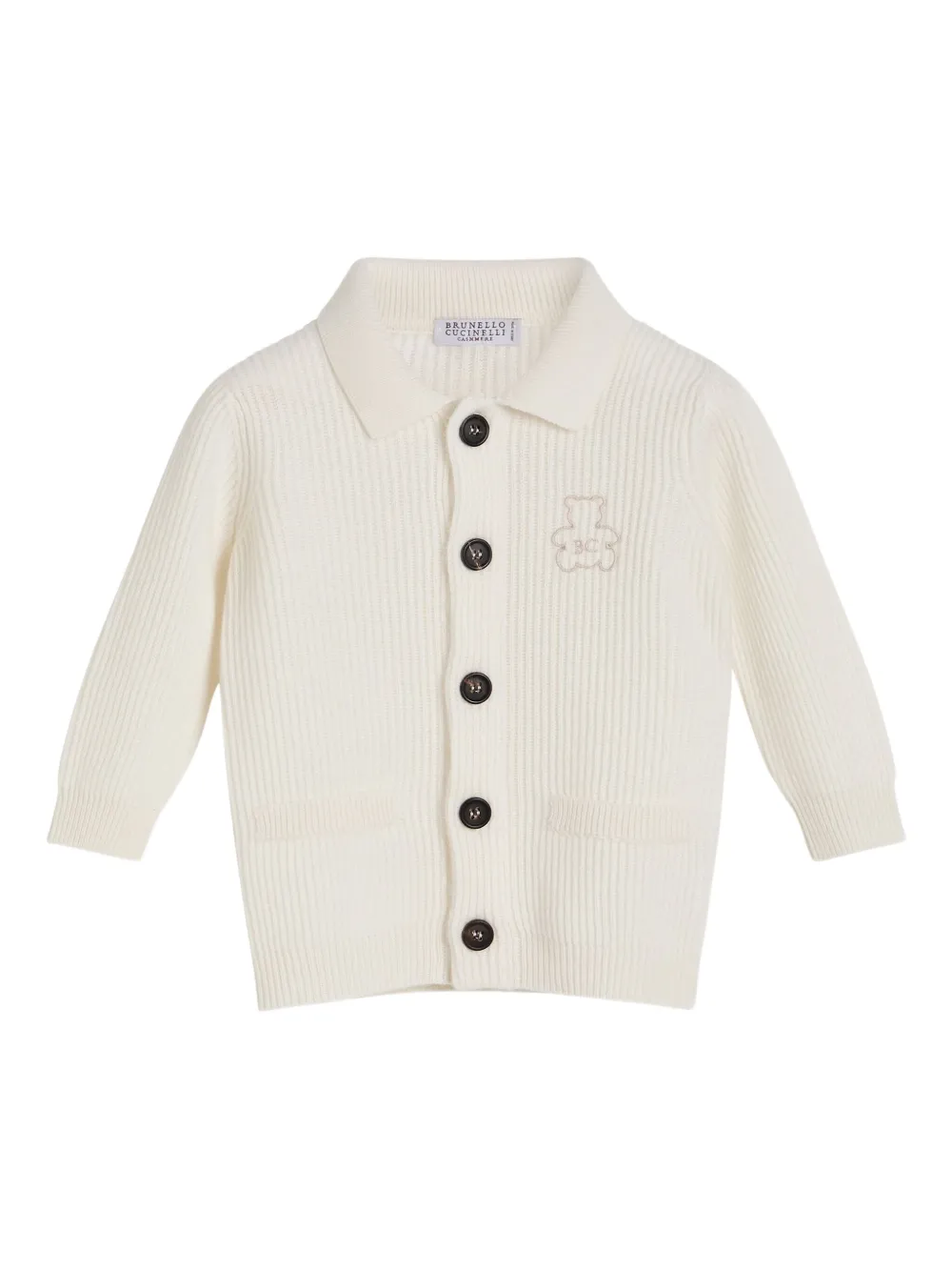 

Кардиган с ребристой фактурой и воротником-поло Brunello Cucinelli Kids, белый