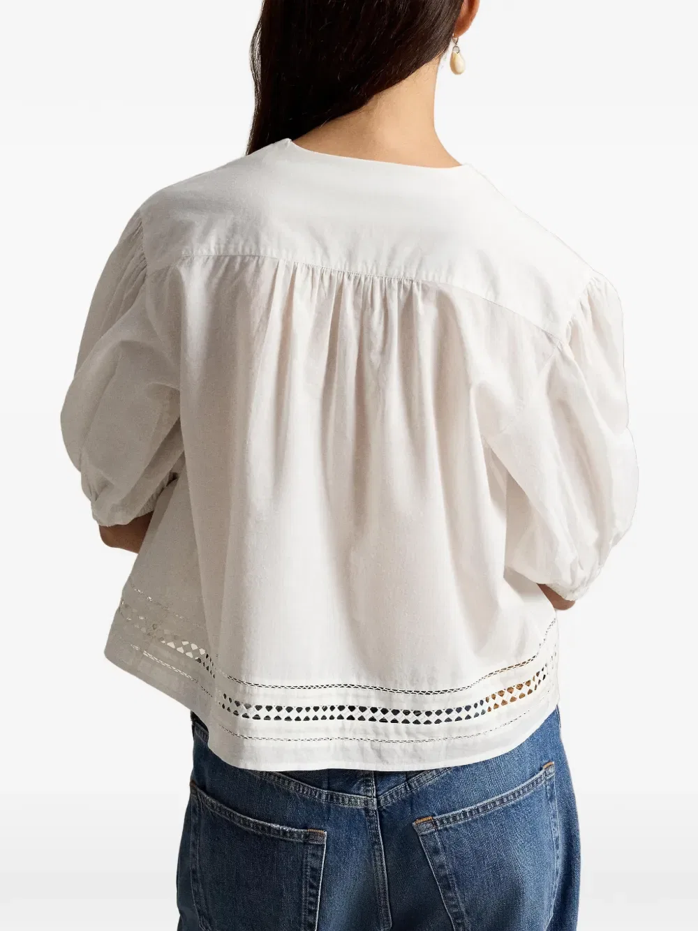 Блузка из английской вышивки с завязками на воротнике Polo Ralph Lauren, белый — фото 4