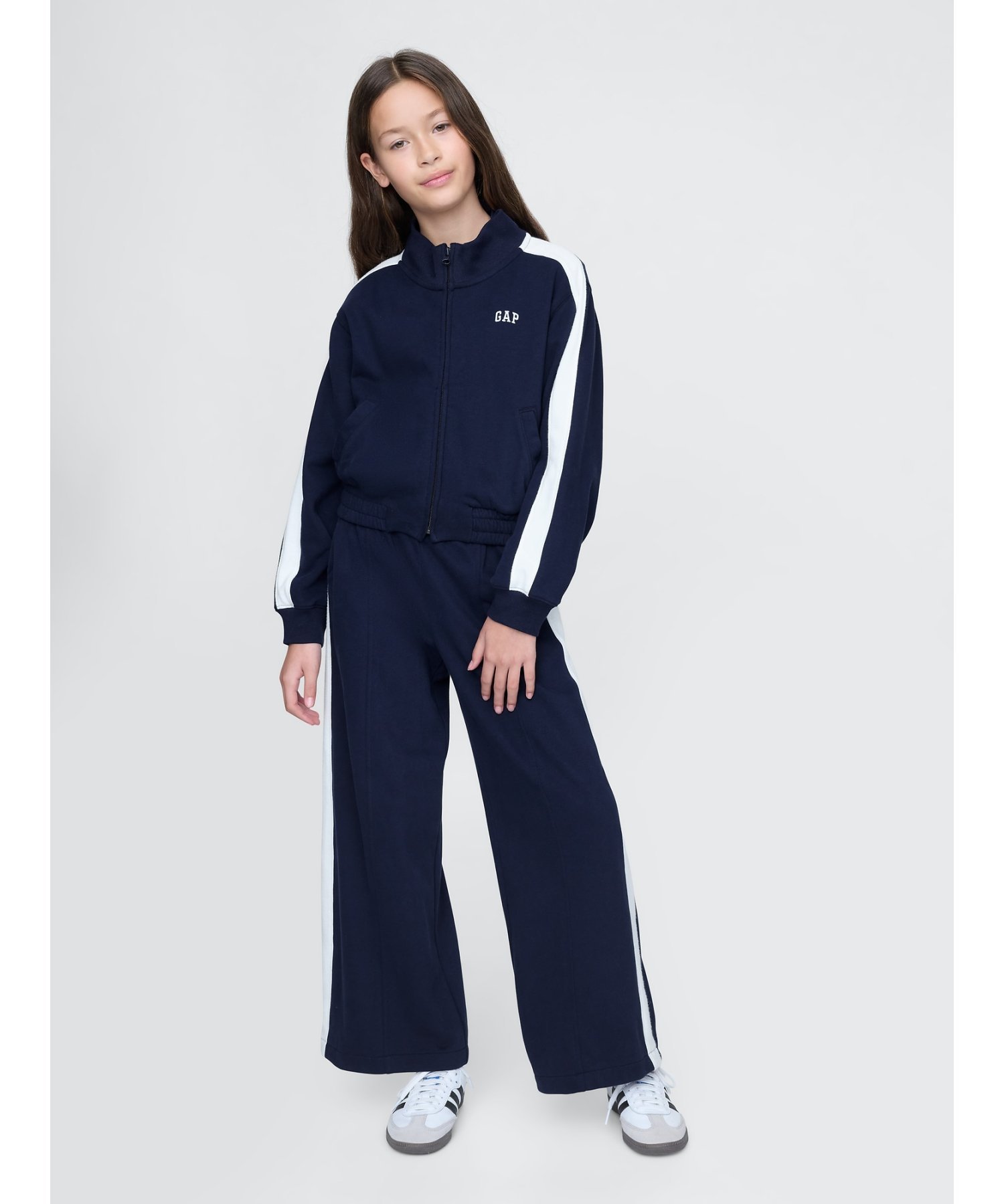 (K) Винтажная мягкая спортивная куртка GAP с логотипом (детская), NAVY_UNIFORM — фото 3