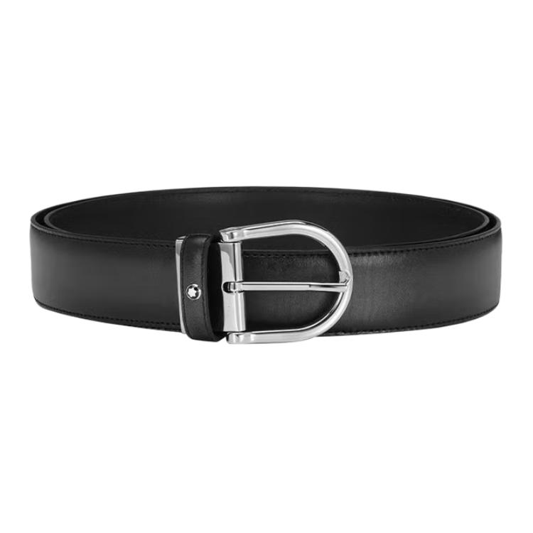 

MONTBLANC Кожаный ремень мужской черно-синий 3.5 см, Black Blue