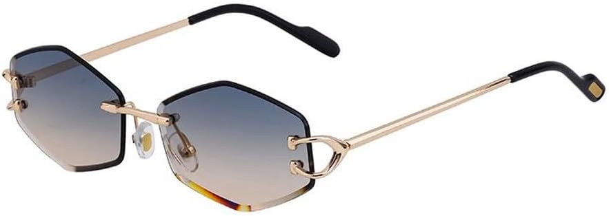 

Маленькие солнцезащитные очки без оправы в форме шестиугольника, роскошные винтажные солнцезащитные очки в форме ромба для женщин и мужчин, металлические линзы, защита от ультрафиолета UV400, SUN4625 Generic, C6goldengreenorange