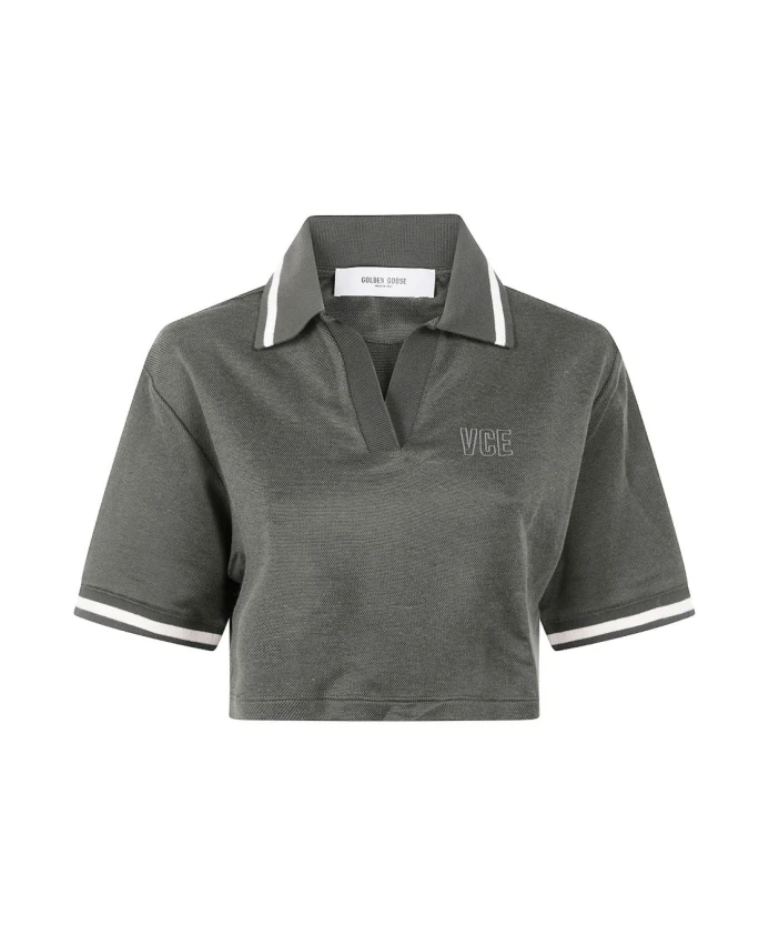 

Зеленая футболка-поло с отворотом Golden Goose, зеленый