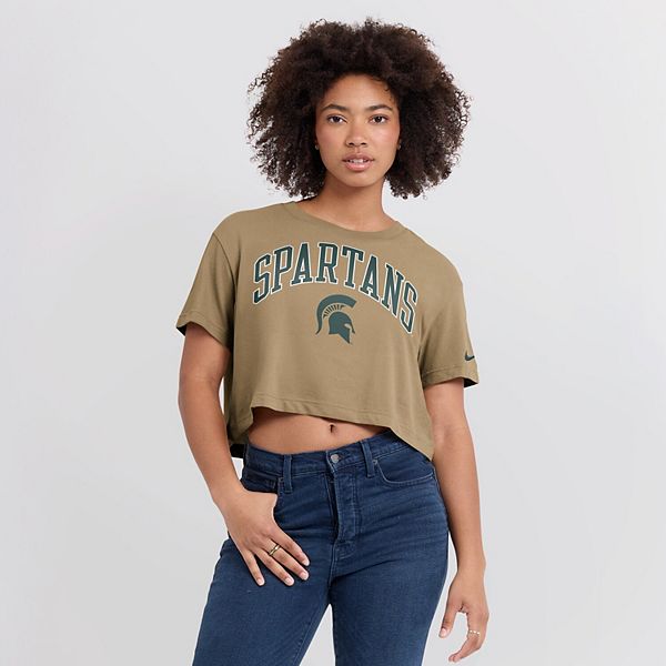 Женская укороченная футболка michigan state spartans athletic prep arch dri-fit цвета загара Nike — фото 2