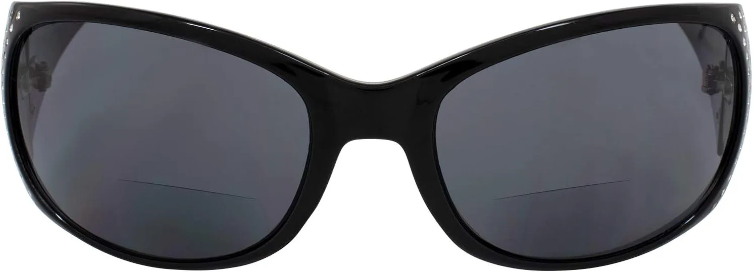 

Женские модные мотоциклетные солнцезащитные очки Global Vision Galaxy с бифокальными линзами, хромированной отделкой и стразами, черная оправа, дымчатые линзы, Smoke