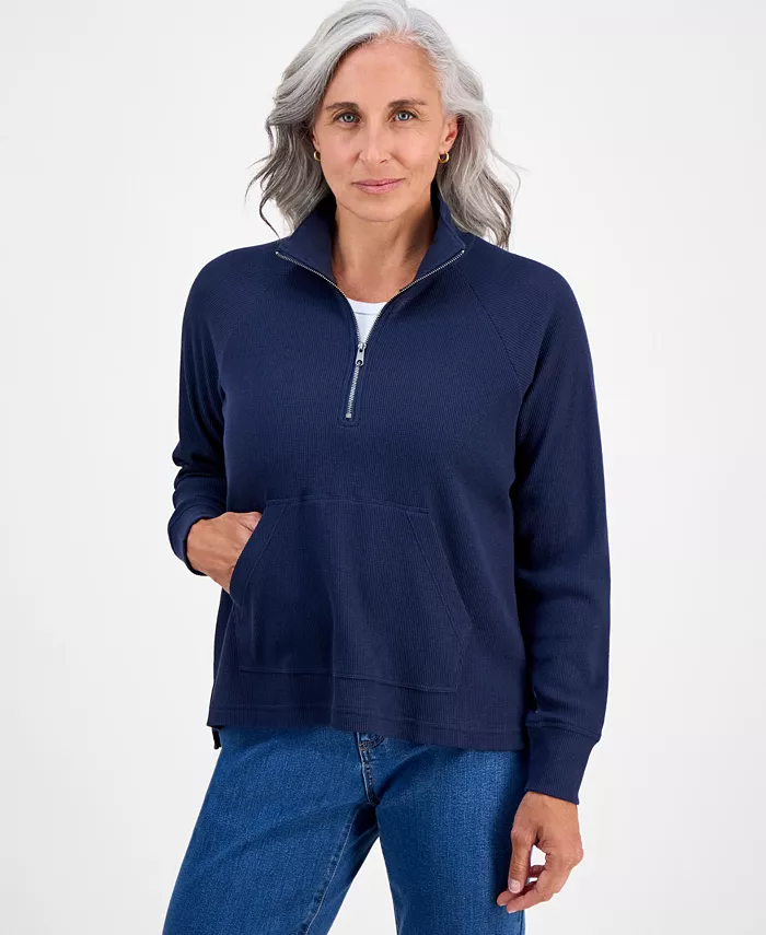 

Маленький свитер с вафельной вязкой и молнией до половины Style & Co, синий