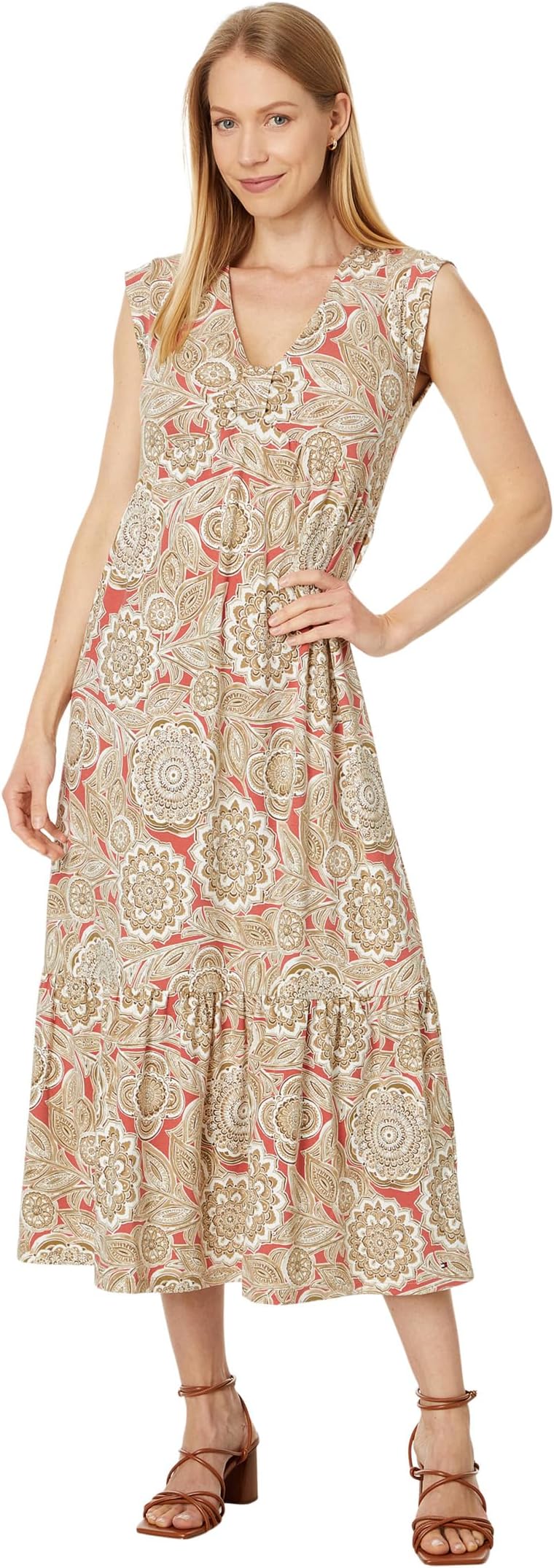 

Платье Tommy Hilfiger Floral Tiered Midi Dress, цвет Mineral Red/Khaki