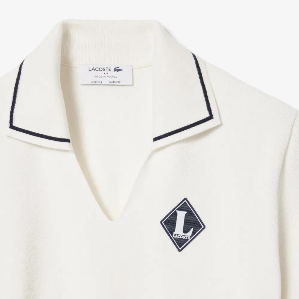 Женский свитер Lacoste MIF с открытым воротником и коротким рукавом, цвета "офф-вайт" — фото 3