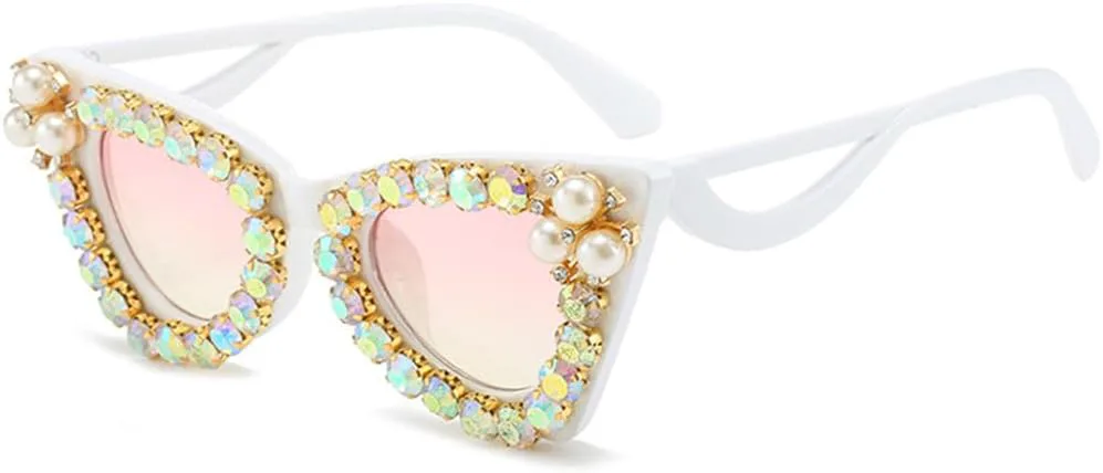 

Блестящие женские солнцезащитные очки, жемчужные очки, женские солнцезащитные очки UV400, градиентные очки со стразами, мужские очки LANGSER, Pink Yellow