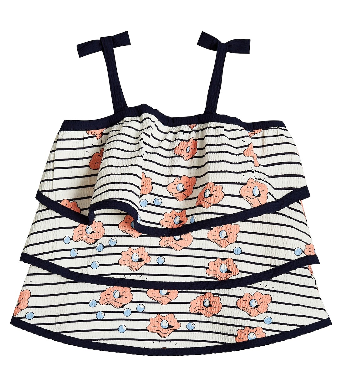 

Ярусный топ из хлопка в полоску Mini Rodini, синий