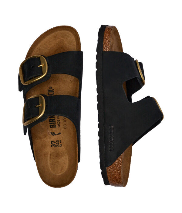 Тапочки кожаные Birkenstock Eva Arizona с большой пряжкой, черный — фото 4