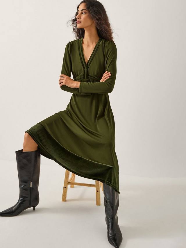 

Платье миди Viv из бархата Monsoon, Khaki