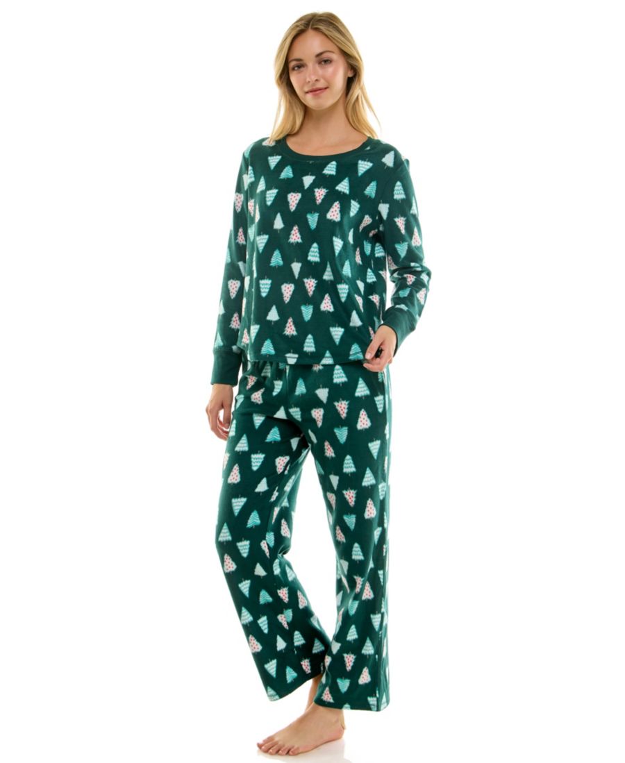 

Женский комплект из двух предметов: топ с длинными рукавами и принтом, прямые брюки Roudelain, Forest Xmas Doodle