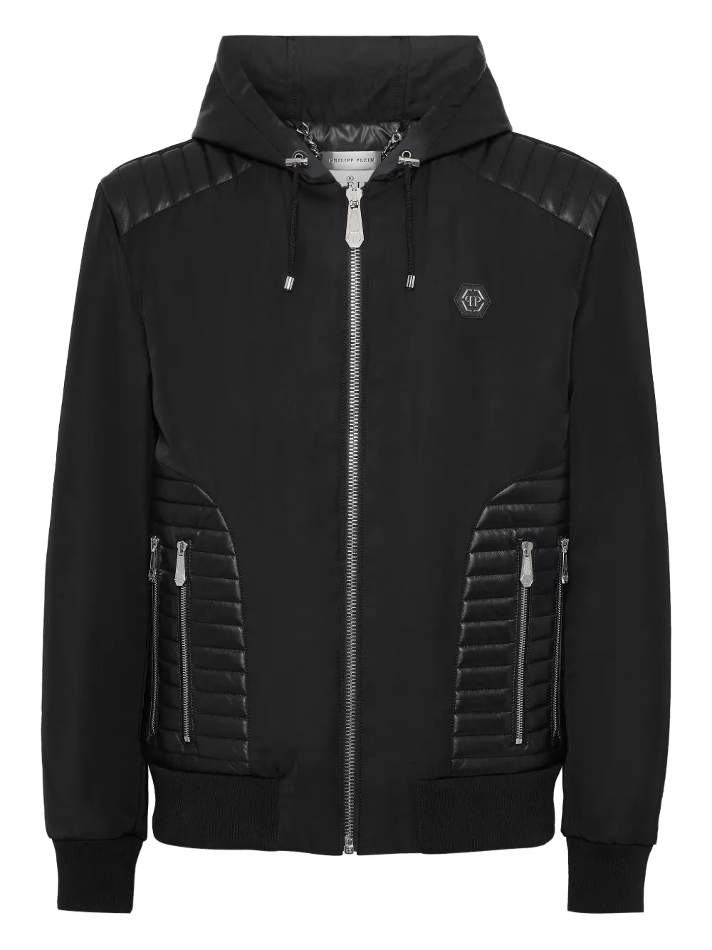 

Куртка с капюшоном и кожаными вставками Philipp Plein, черный