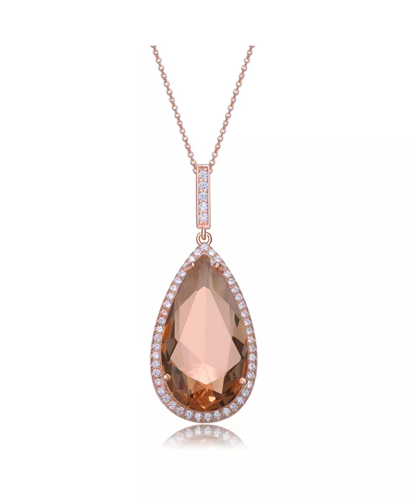 

Ожерелье из стерлингового серебра 18 карат с розовым золотом и подвеской в форме груши с розовыми кубическими цирконами Genevive, pink