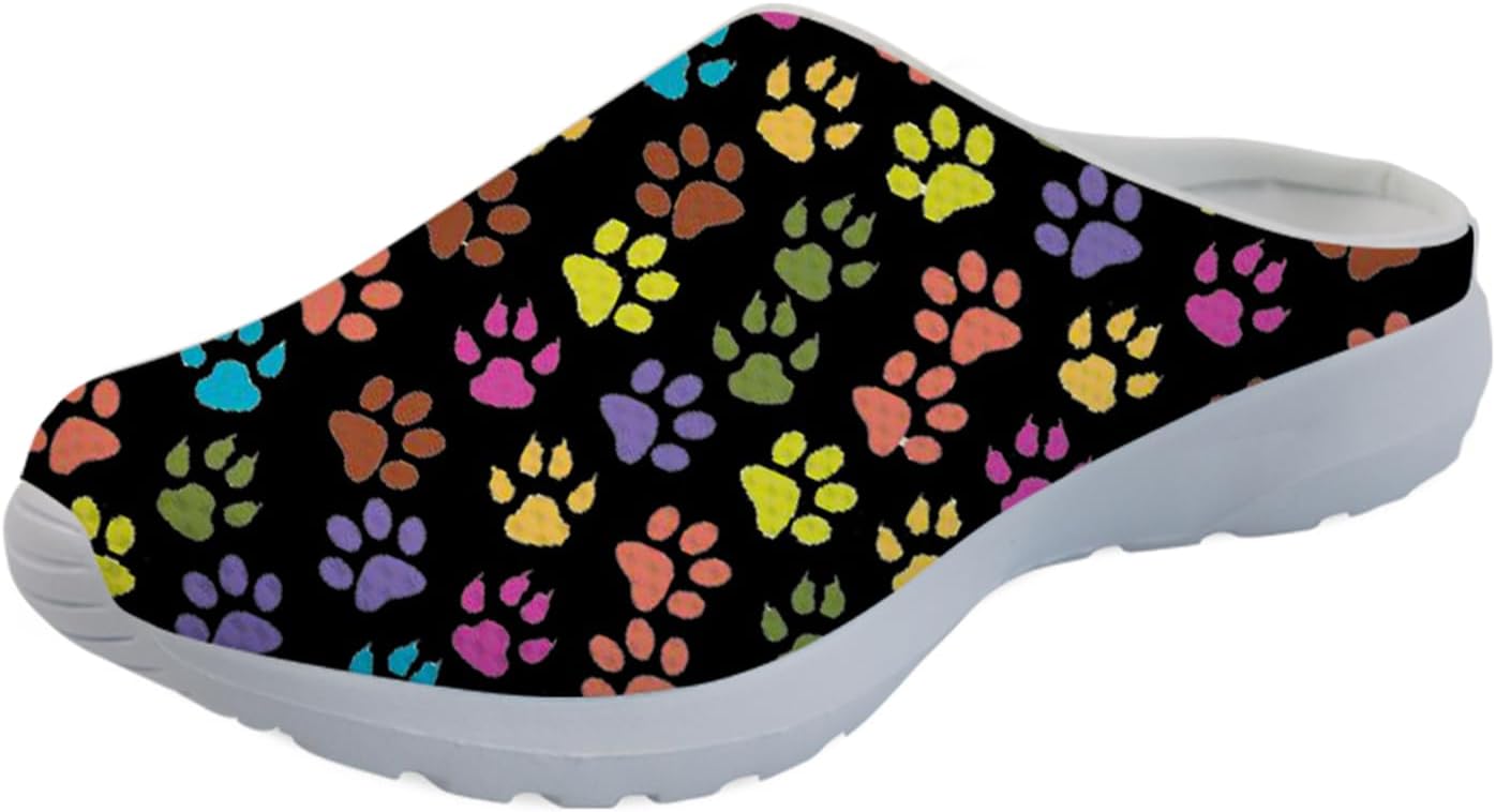 

Кроссовки Forchrinse Blue Dolphin для женщин с эластичной вставкой, мужские садовые сабо с поддержкой свода, повседневная обувь, тапочки для дома, сандалии, легкие, Rainbow Dog Paw Print