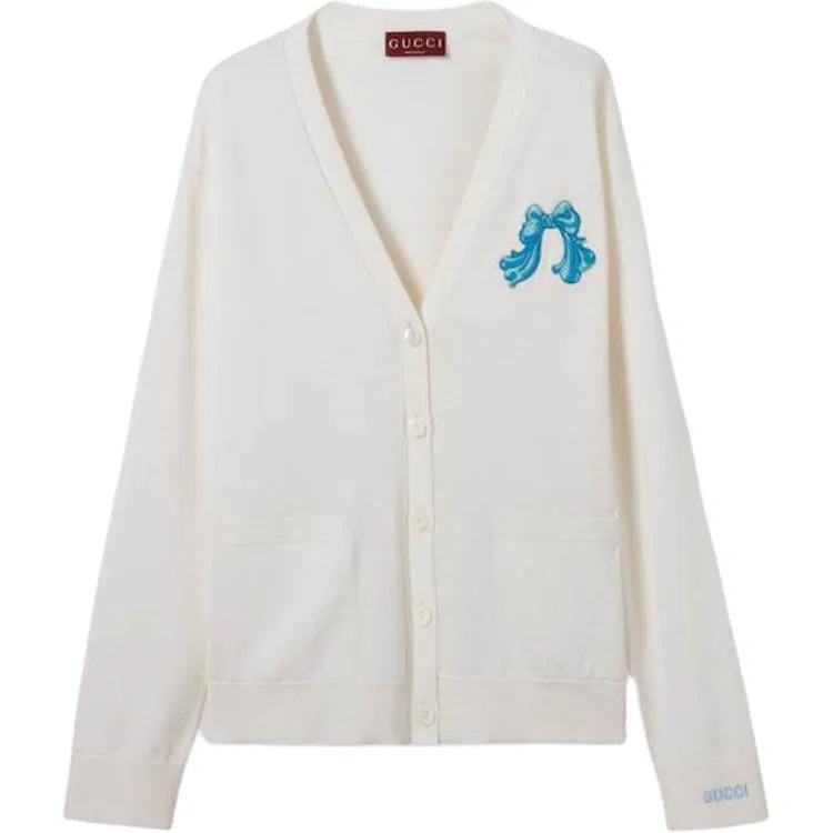 Кардиган GUCCI Тонкий шерстяной, С заплаткой, Ecru