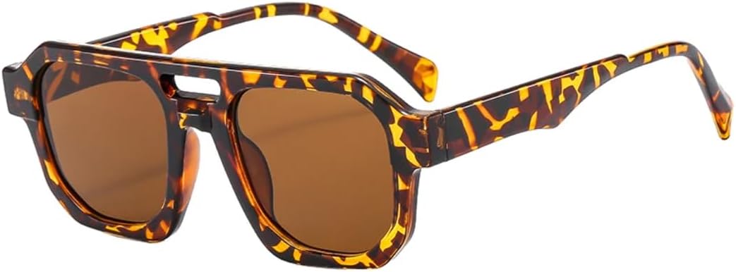 

Ретро солнцезащитные очки с двойной перемычкой, многоугольные, женские, с прозрачными линзами цвета океана, защита от УФ-излучения UV400, мужские, в стиле панк, оливково-зеленые VRTRFFTR, Leopard Tea